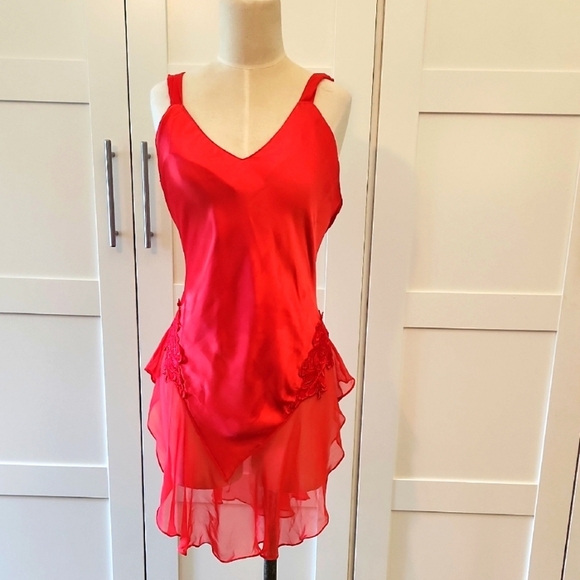 Cacique Other - Cacique Vintage Red Satin Chemise Size Medium Lingerie Top